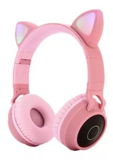 Audífonos Diadema Bluetooth Niña inalámbricos LED Gato Rosa3
