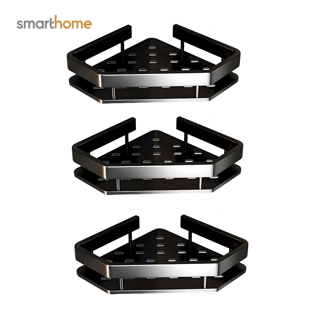 Set 3 Esquinero Baño Acero Mate Smarthome Negro3