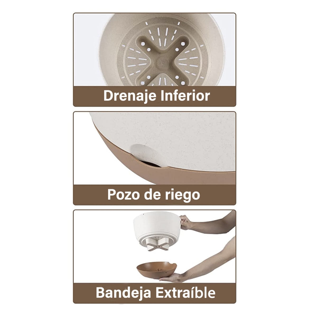 Kit 4 Maceteros con Bandeja Extraíble y Drenaje Reflexivo Blanco M5