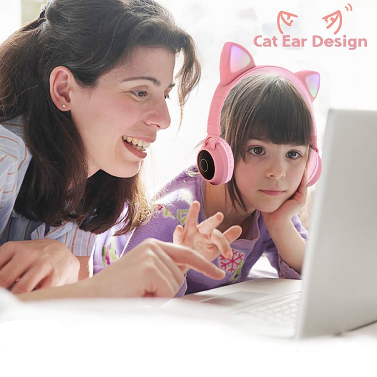 Audífonos Diadema Bluetooth Niña inalámbricos LED Gato Rosa4