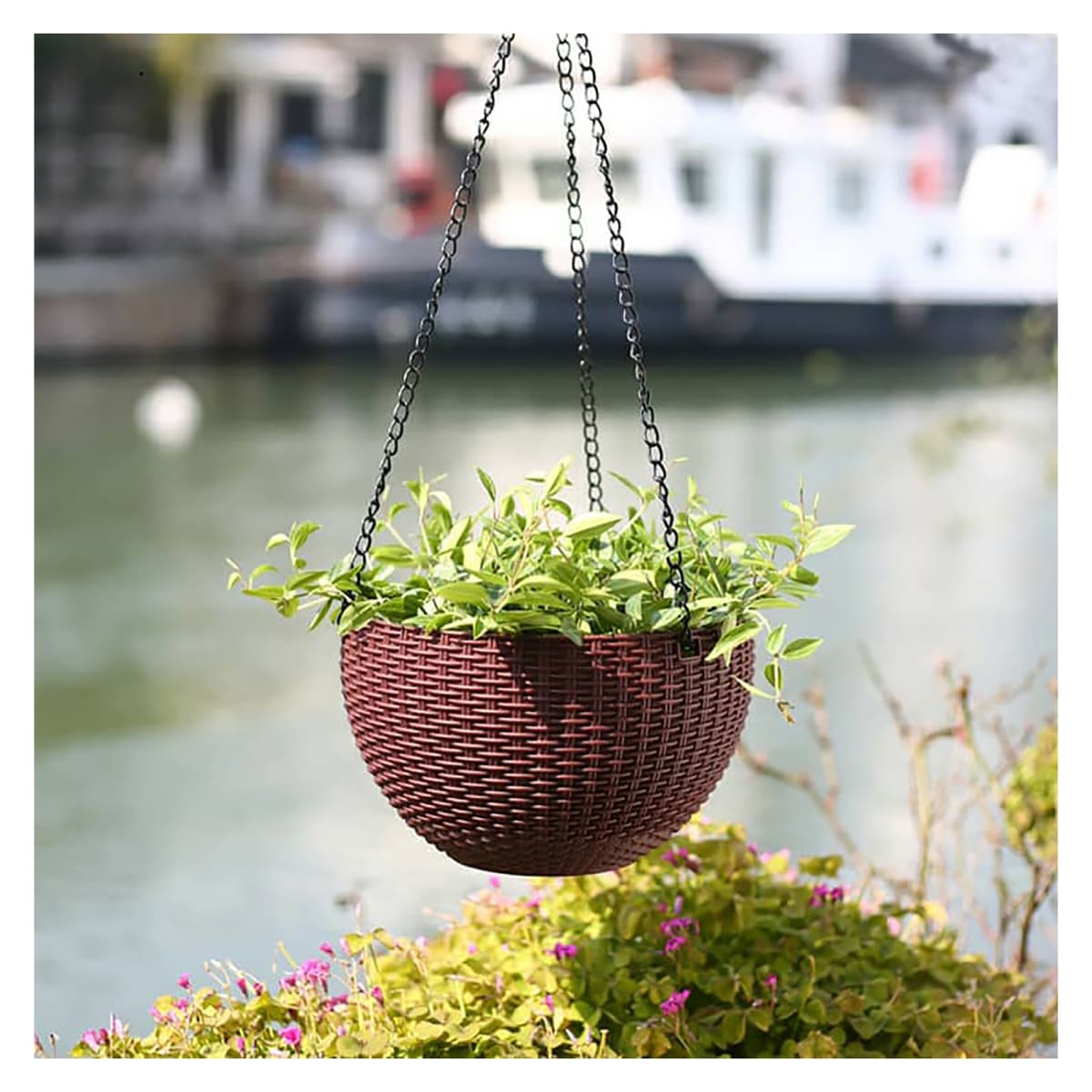 Kit 2 Maceteros Colgante Plástico Diseño Ratan Café8