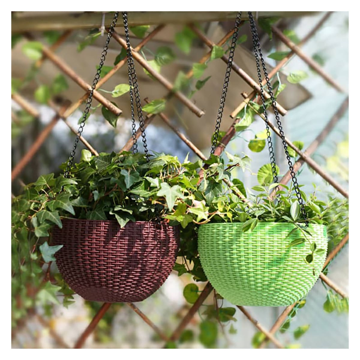 Kit 2 Maceteros Colgante Plástico Diseño Ratan Café6