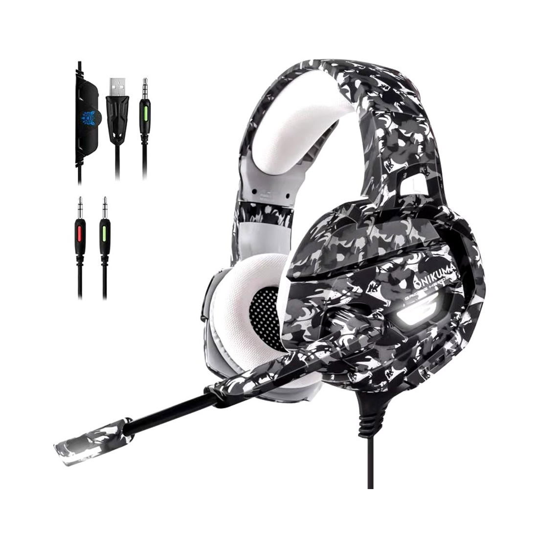 Audífonos Gamer Onikuma K5 Diseño Camuflaje Gris Micrófono1