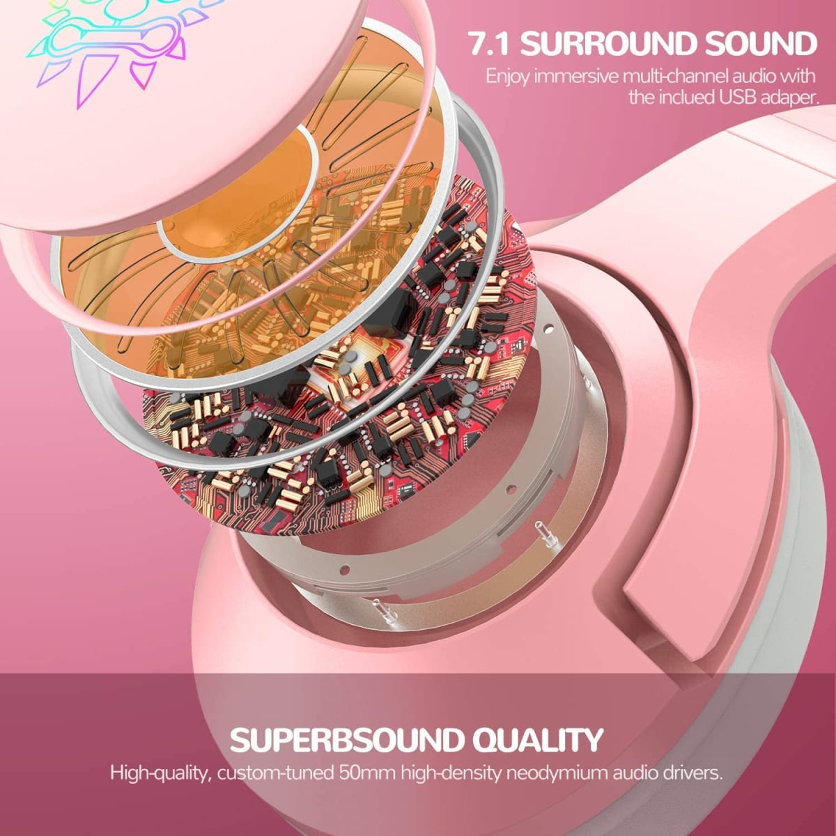 AUDIFONO GAMER MUJER ONIKUMA ROSADO K97