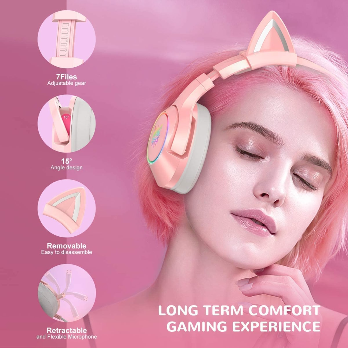 AUDIFONO GAMER MUJER ONIKUMA ROSADO K96