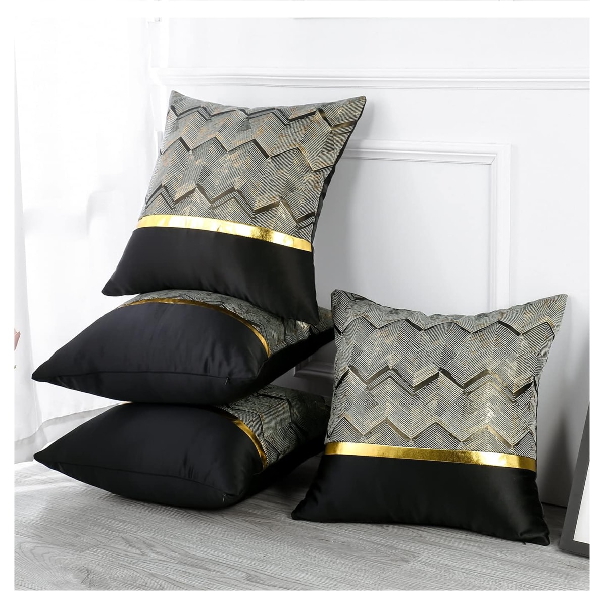 2 Fundas para Cojín Moderno Color Negro dorado 45x45 cms4