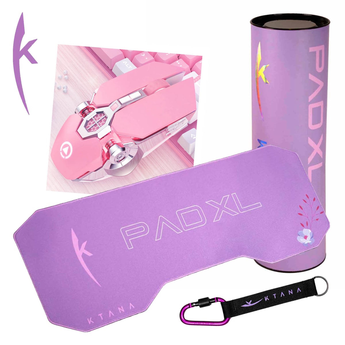 Kit Gamer Mouse, Pad mouse y Llavero Lila Ktana1
