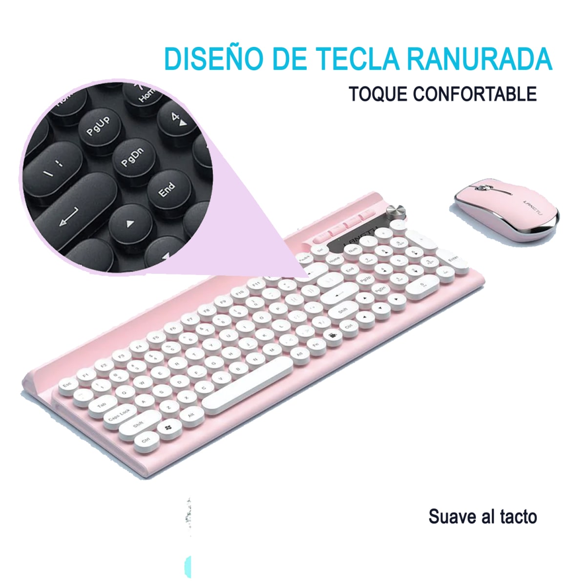 KIT TECLADO RECARGABLE INALAMBRICO ROSADO LANGTU2
