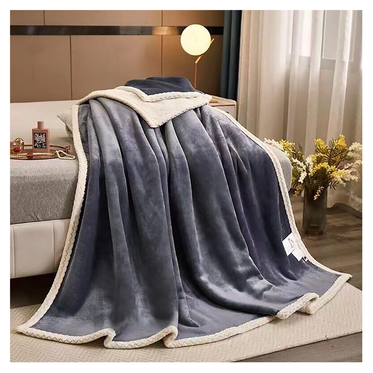 Manta Frazada Térmica Doble Capa Felpa larga Suave Grafito 120x200 cms1