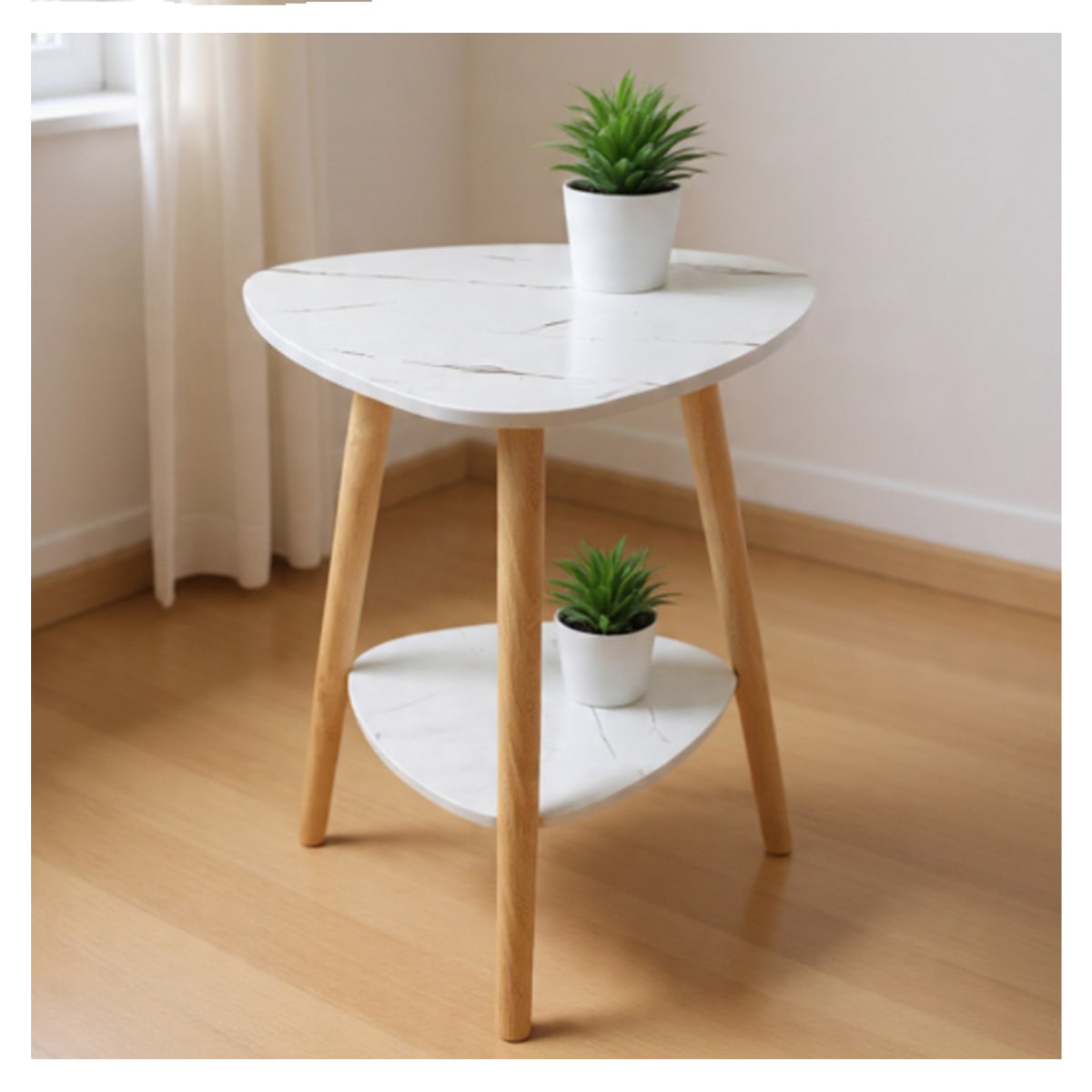 Mesa Triangular 2 niveles color Madera Blanca2
