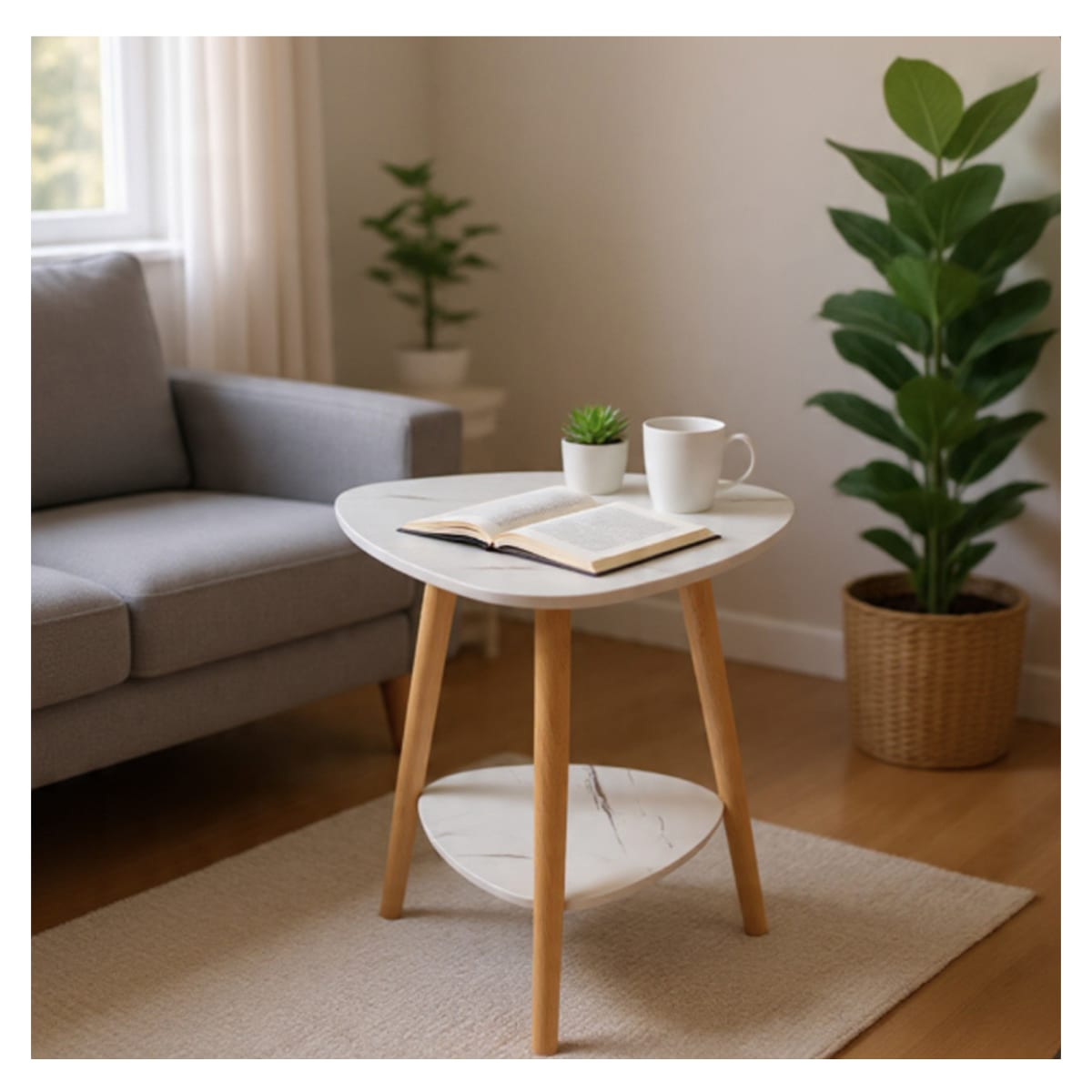 Mesa Triangular 2 niveles color Madera Blanca3