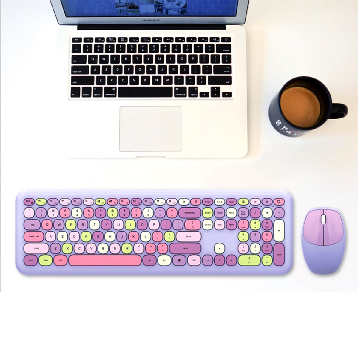Kit Teclado y Mouse Inalámbrico Mofi Lila2