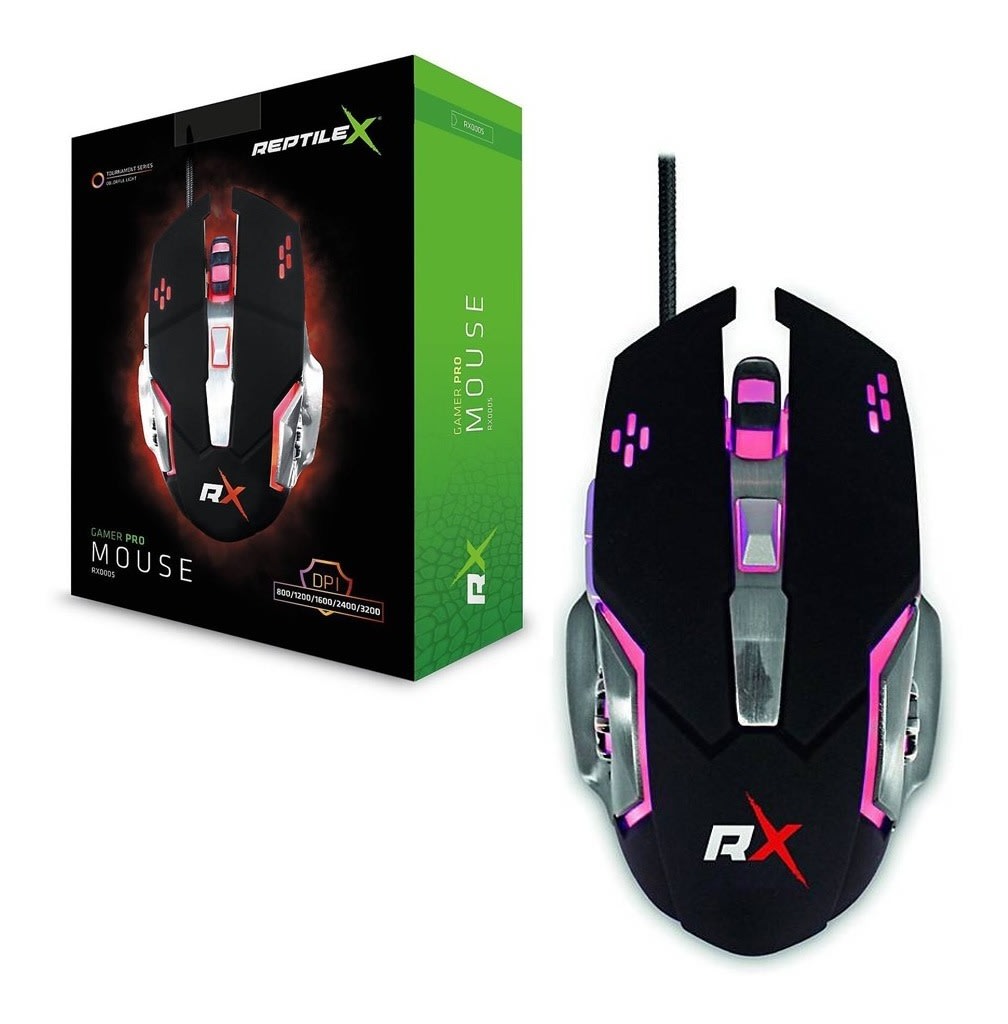 Mouse Gamer Reptile Rx0005 Negro DPI/800/1200/1600/2400/32001