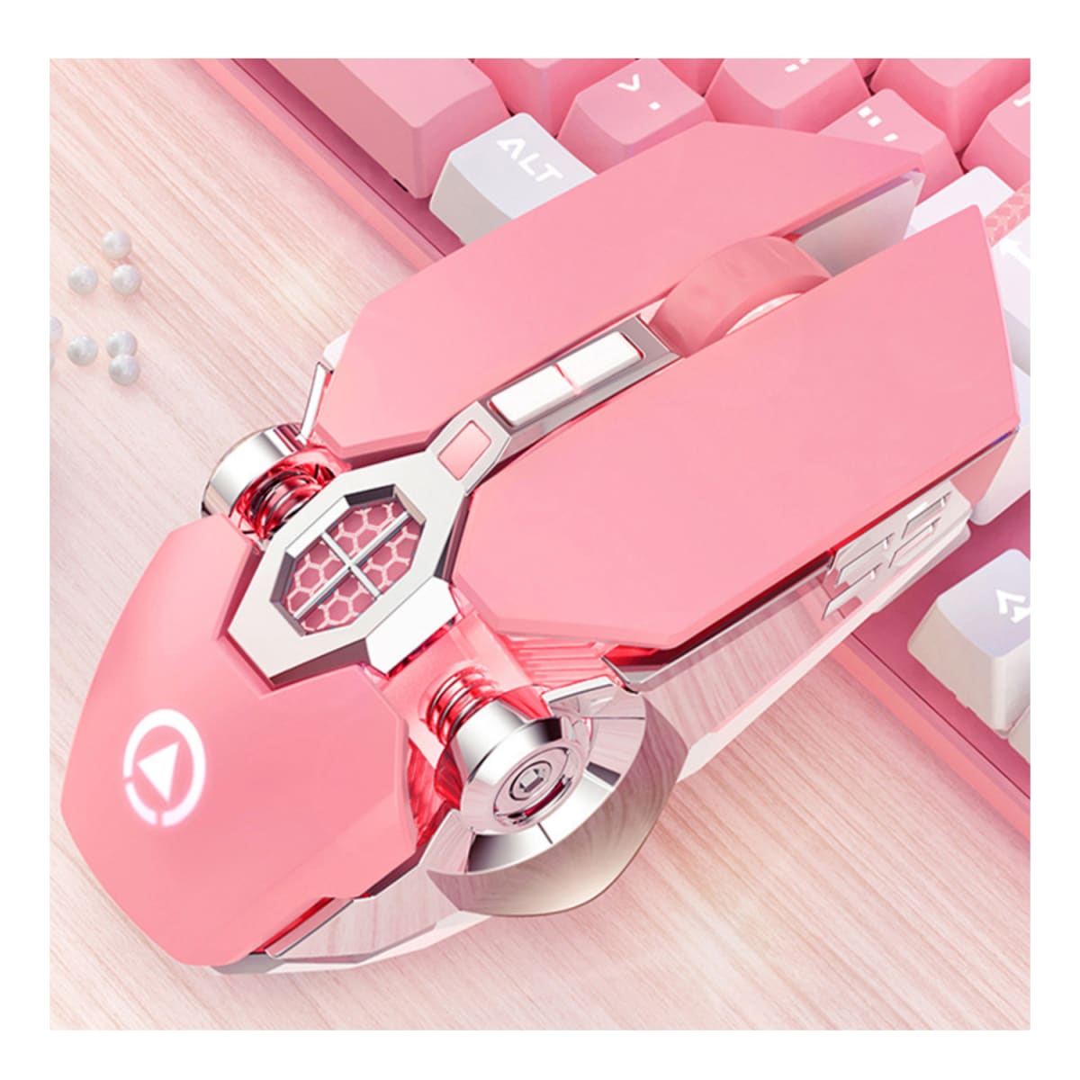 Kit Gamer Mouse, Pad mouse y llavero Rosado Ktana5