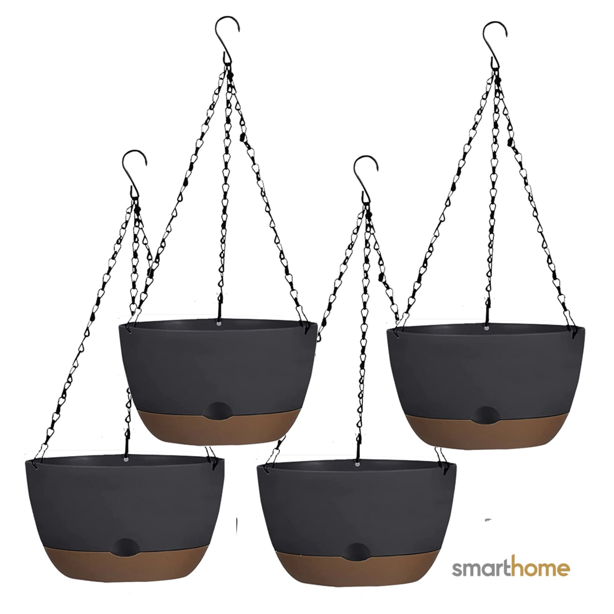 Kit 4 Maceta Colgante con Bandeja Extraíble y Drenaje L Negra1