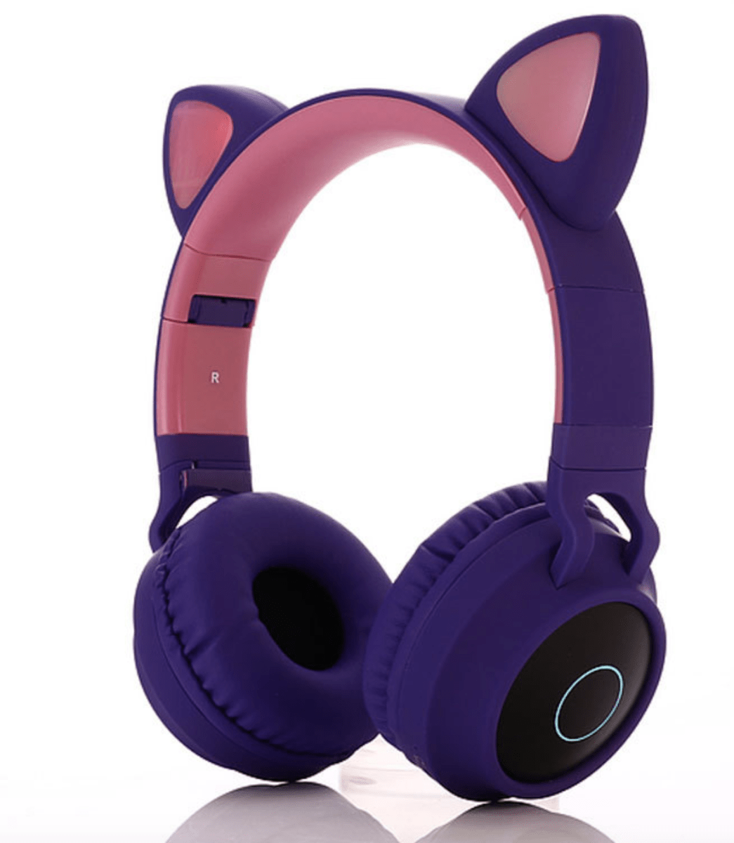 Audífonos Bluetooth Lolas inalámbricos con LED Gato MORADO1
