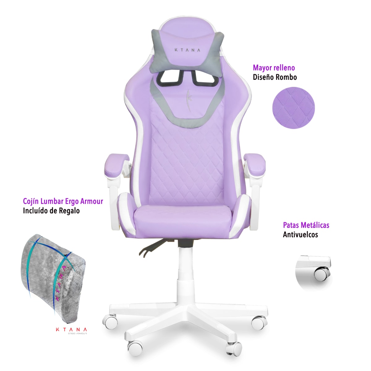 Silla Gamer modelo Ergo Prime Ktana Morada mas Regalo1