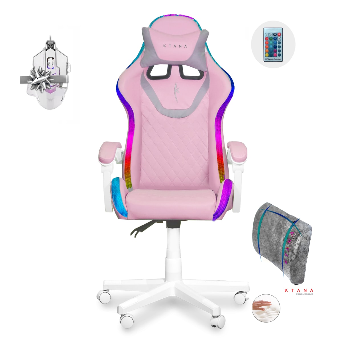 Silla Gamer Led Spectre Premier Ktana Rosa con Cojín Ergo1