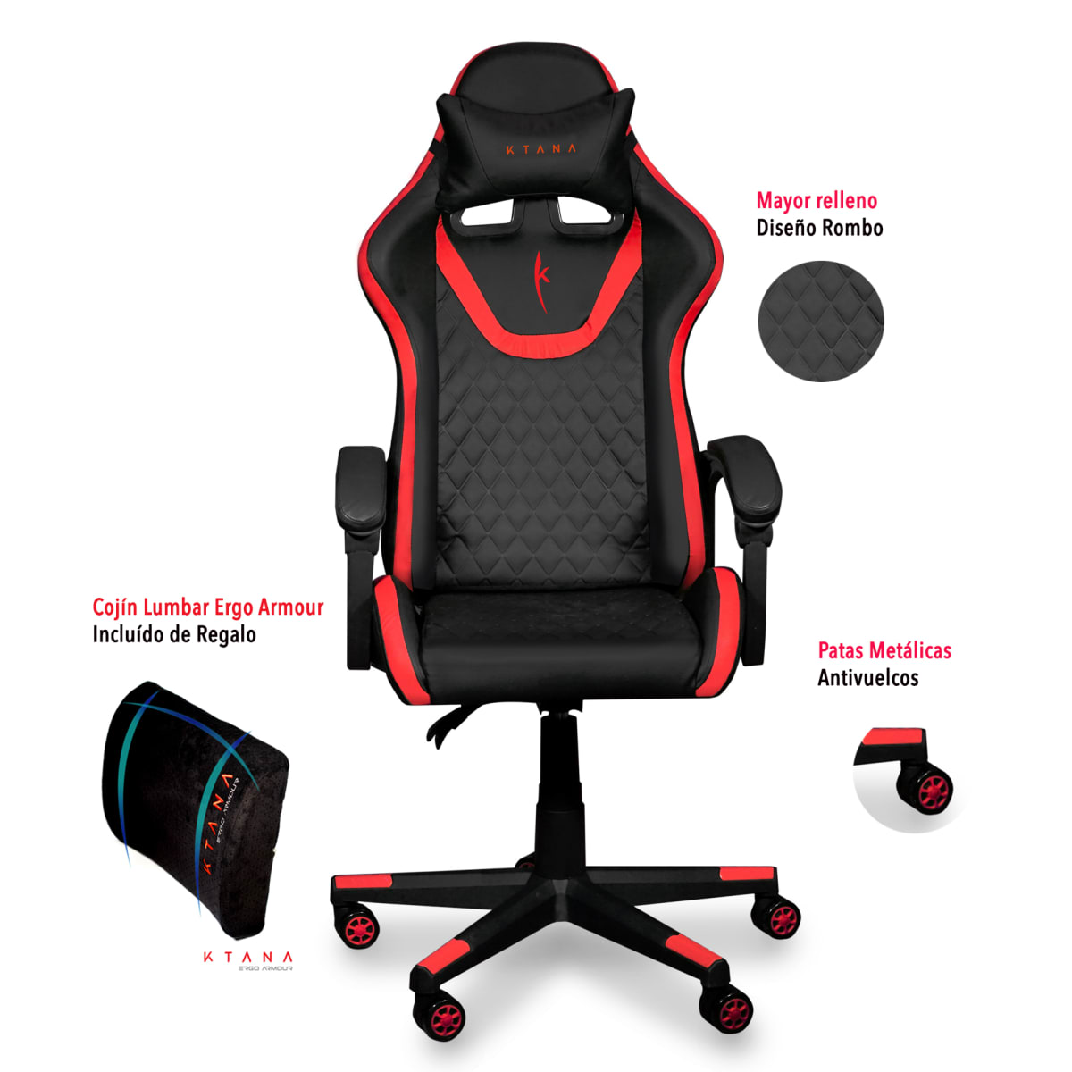 Silla Gamer modelo Ergo Prime Ktana Negra - Rojo1