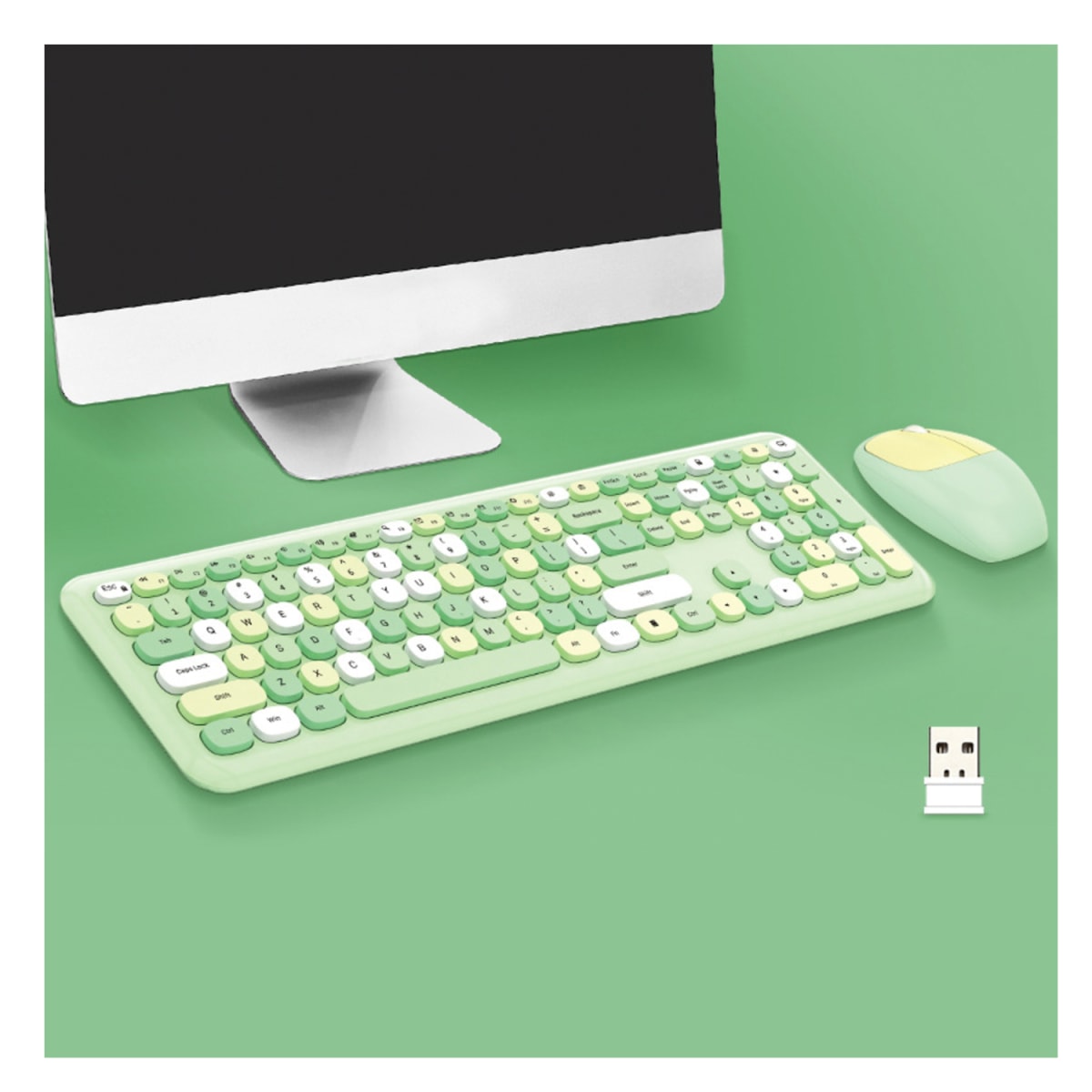 KIT TECLADO Y MOUSE INALÁMBRICO MOFI VERDE2
