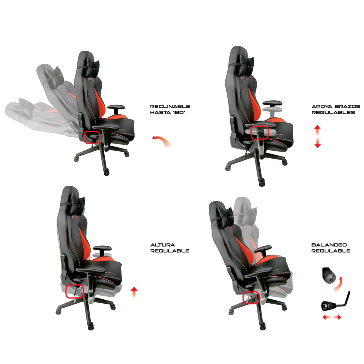 Silla Gamer Competición Expert League Ktana Roja más Mouse de Regalo8