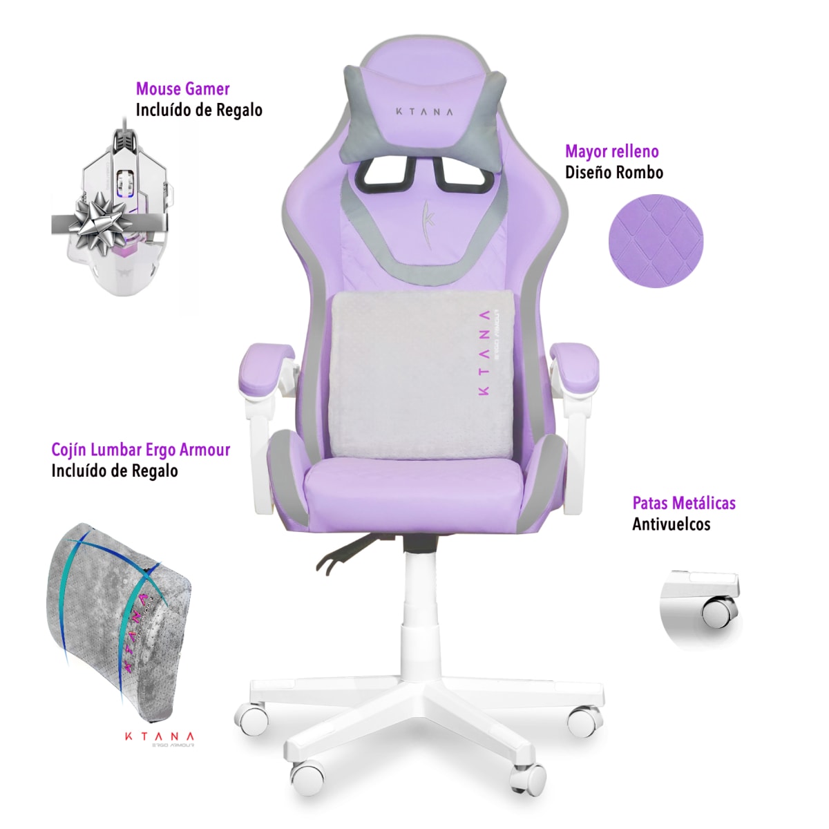 Silla Gamer Led Spectre Premier Ktana Morado con Cojín Ergo8