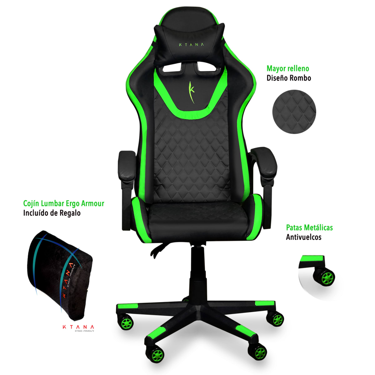 Silla Gamer modelo Ergo Prime Ktana Negra - Verde1