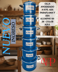 OLLA De Aluminio ANODIZADO Rojo - Negro - Celeste x 6 Pz. Asa Paraflama 16-26 - TRIUNFO