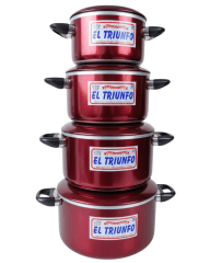 OLLA GUISERA De Aluminio 4 Pz. ANODIZADO Rojo - Negro - Celeste Asa Paraflama 20-26