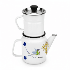 CAFETERA 2 Pzs Acero Esmaltado # 10 Decorados CAFFE - COLIBRI