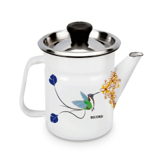 CAFETERA BAJA Acero ESMALTADO Decorado COLIBRI # 2 Con Tapa