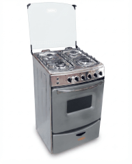 COCINA a GAS 4 Hornillas Con HORNO ORQUIDEA Tablero Acero Tapa Vidrio Encendido Electrico Con Dorado