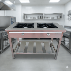 COCINA GAS Total Acero Industrial 2 Hornillas 1.0x0.58x75 Cm (40x40)