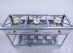 COCINA SEMI-IND 3 Hornillas PIE Quemador HONGO Frontal Acero 6 PATAS - FADIC