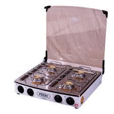 COCINA a GAS 4 hornillas MESA JAZMIN Total ACERO Tapa VIDRIO - FADIC