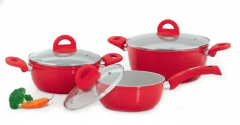 JGO de OLLA CERAMIC CON tapa VIDRIO naranja y rojo - RECORD