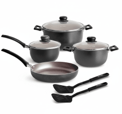 Juego De Ollas ANTIADERENTE x 9 Pz. Negro y Rojo- RECORD 0