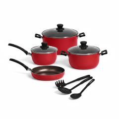Juego De Ollas Antiadherente DELUXE x 7 Pz. Negro y Rojo