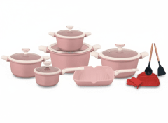 JUEGO DE OLLAS ROCA VOLCÁNICA ROSADO x16 PZS – SOLANGEL