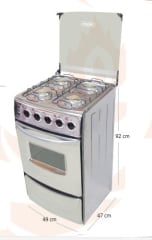 COCINA a GAS con HORNO LARISA 4 hornillas TOTAL ACERO tapa VIDRIO con ENCENDEDOR - FADIC