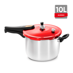 OLLA PRESSION de ALUMINIO PULIDO TAPA ROJA 10 lt - RECORD
