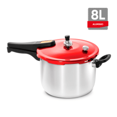 OLLA PRESSION de ALUMINIO PULIDO TAPA ROJA 8 lt - RECORD