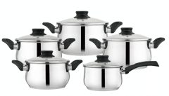 SET De OLLAS VALENCIA Acero Inoxid.  x 10 Pz Tapa Vidrio y Acero-  FACUSA 0