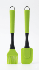 SET De Espatula Doble Cara + Cuchara De SILICONA Mango Verde