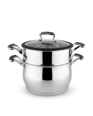 SET De Olla x 3 Pzs Olla + VAPORERA + Tapa De Vidrio