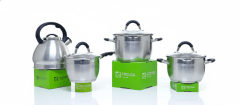 SET De Ollas MISTI Acero Inox. Tapa Vidrio Mango Gris o Negro 0