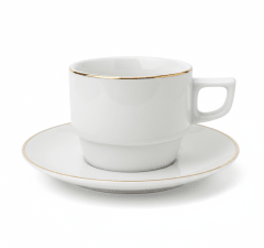 Taza de Té Loza Filo Oro con Plato 180 cc - Línea Hotelera