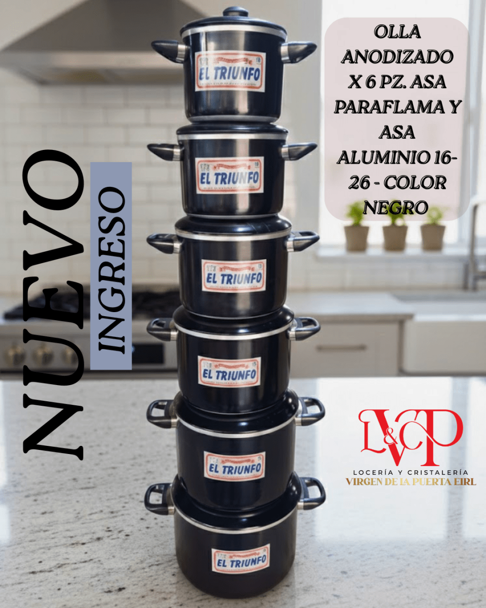 OLLA De Aluminio ANODIZADO Rojo - Negro - Celeste x 6 Pz. Asa Paraflama 16-26 - TRIUNFO3