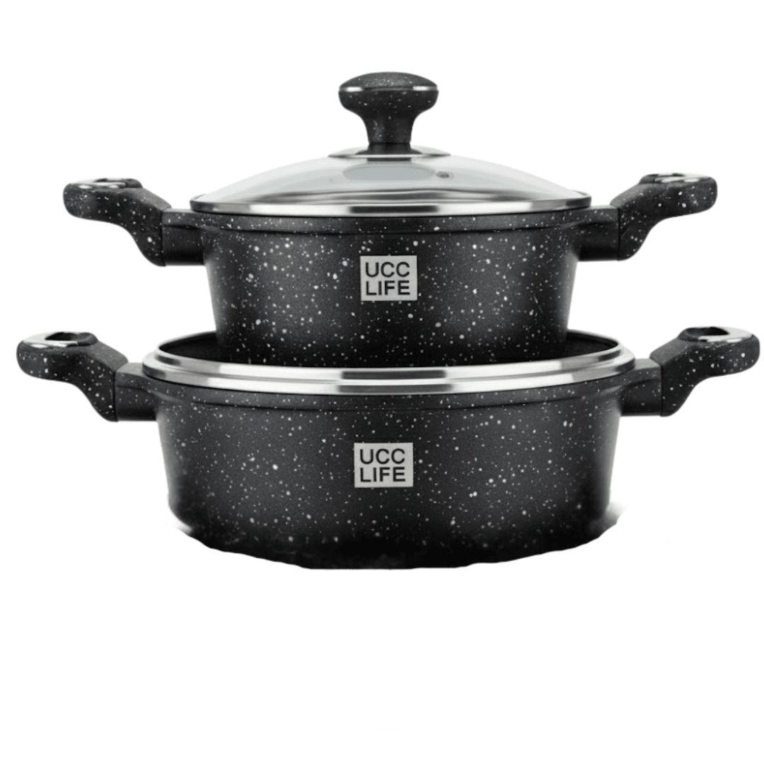 JUEGO De Ollas ROCA VOLCANICA x 8 Pzs 3 Ollas 20/24/24 Cm Con Tapa y Sarten2