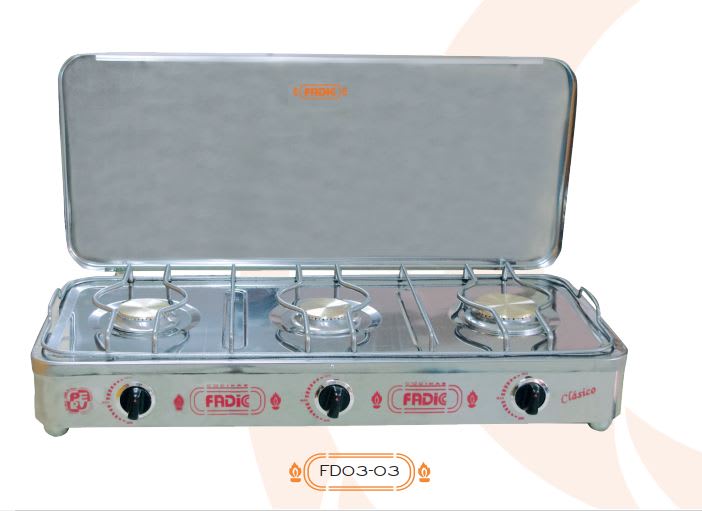 COCINA A GAS 3 hornollas CLASICO TOTAL ACERO con tapa - FADIC2